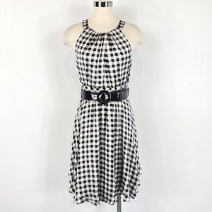 White House Black Market Halter A-Line Checkered Summer Dress Womens 12 Belted